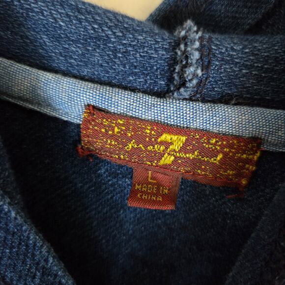 7 For All Mankind Kids Youth Short Sleeve Hooded Shirt Denim large 0845 - Picture 3 of 6